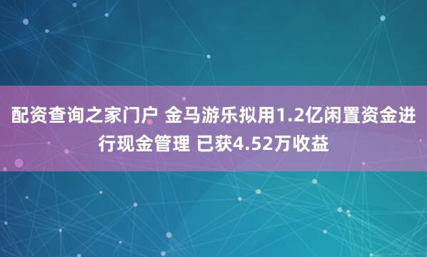 配资查询之家门户 金马游乐拟用1.2亿闲置资金进行现金管理 已获4.52万收益