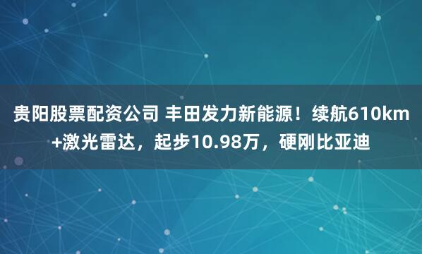 贵阳股票配资公司 丰田发力新能源！续航610km+激光雷达，起步10.98万，硬刚比亚迪